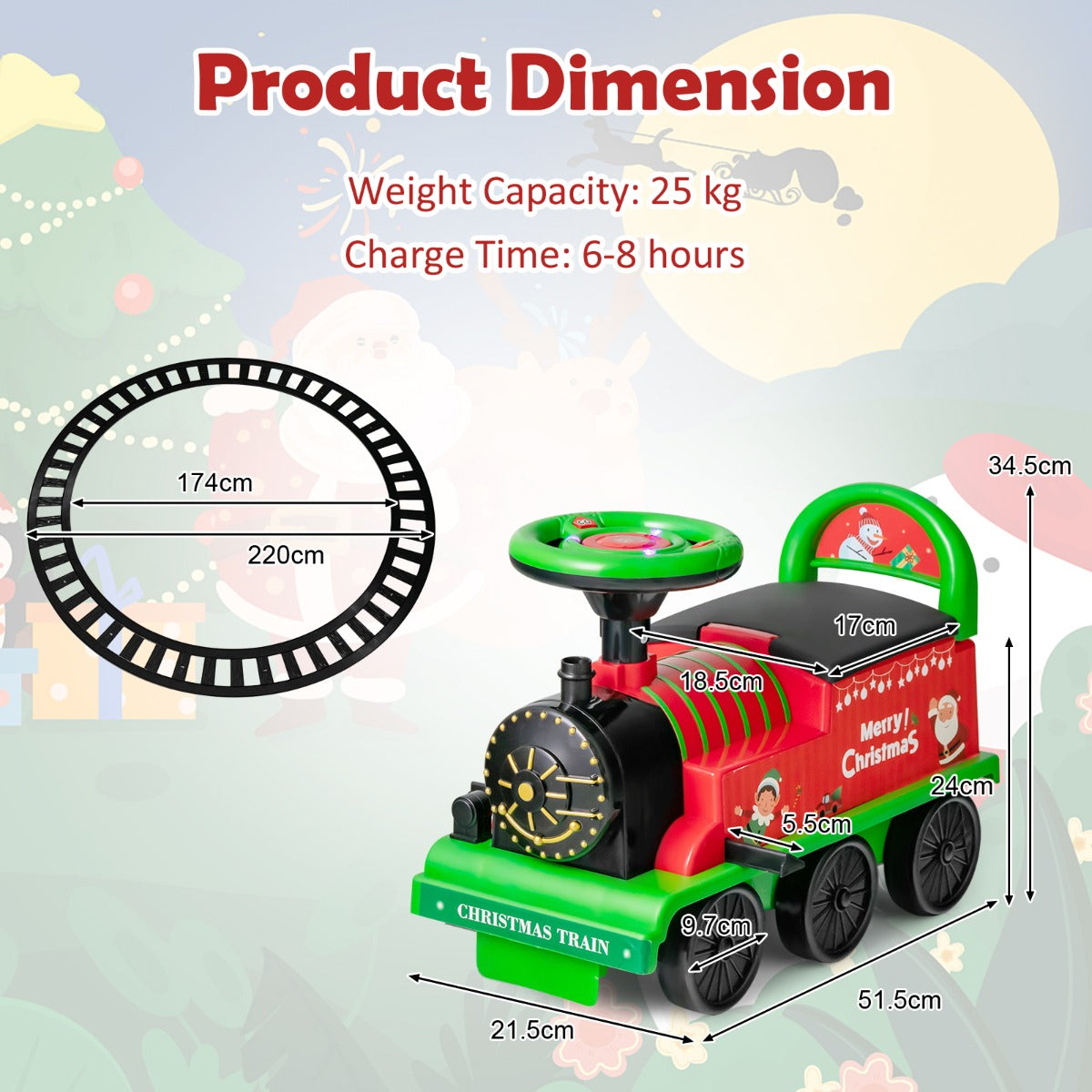 NNECW 6V Electric Kids Ride On Train Toy with Track &amp;amp; 6 Wheels-Green-3