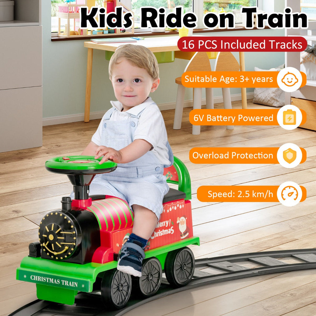 NNECW 6V Electric Kids Ride On Train Toy with Track &amp;amp; 6 Wheels-Green-2