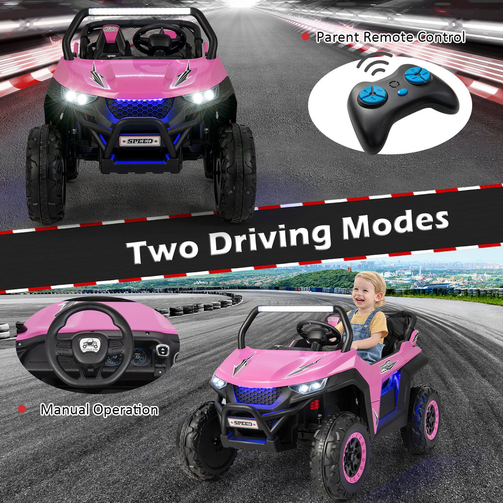 NNECW 12V 2-Seater Kids Ride On Car  with Light Music &amp;amp; Electric Remote Control-Pink-2