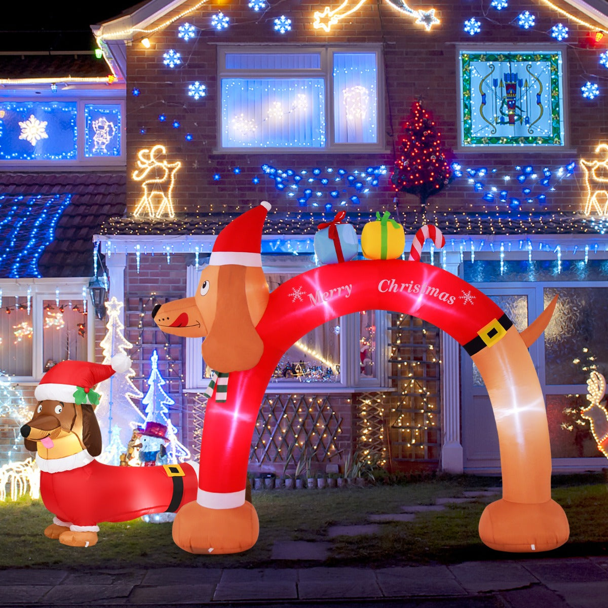 NNECW Christmas Dachshund Arch & Inflatable Dog Xmas Decoration for Yard-0