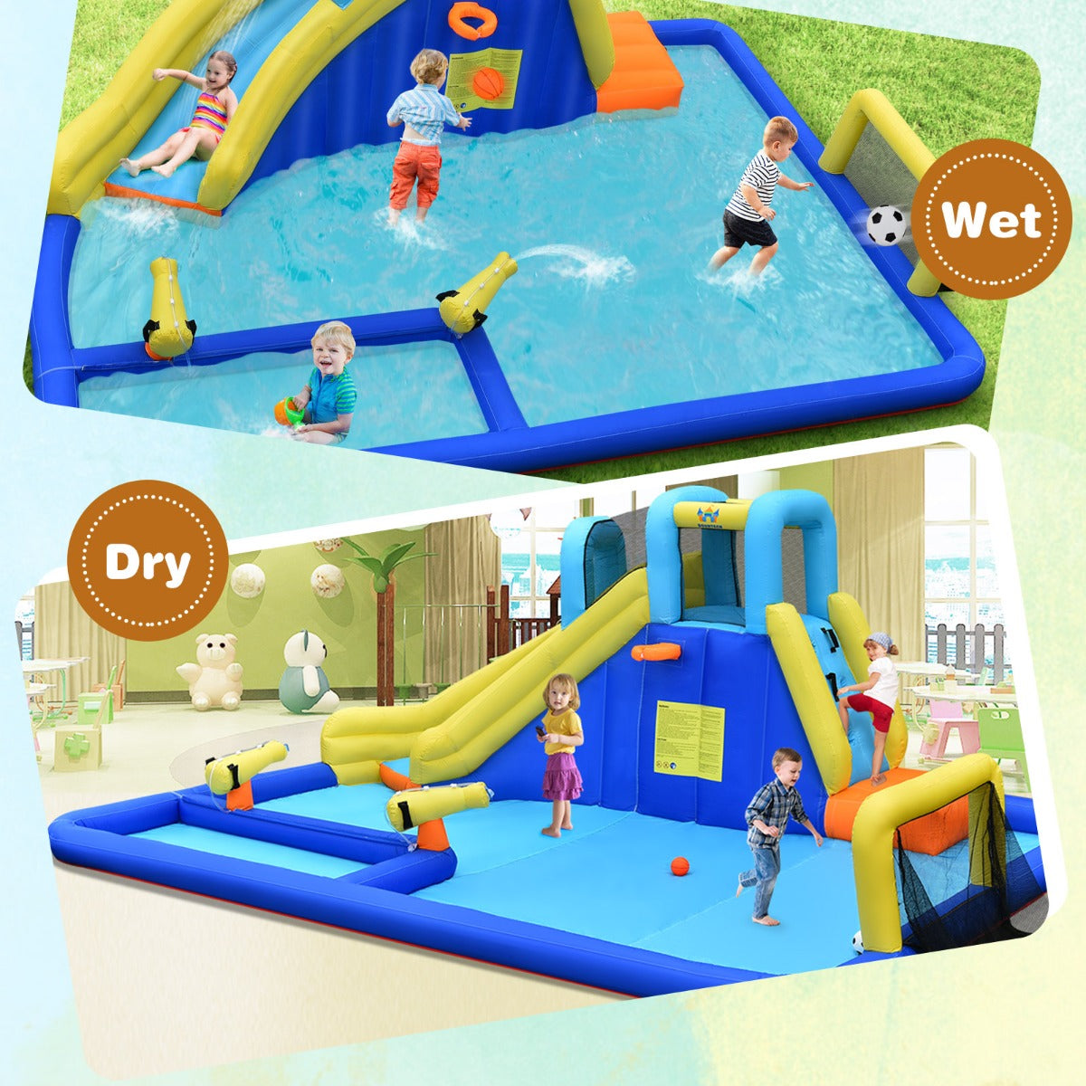 NNECW Inflatable Water Jumping House with Water Sprayers & Blower-2