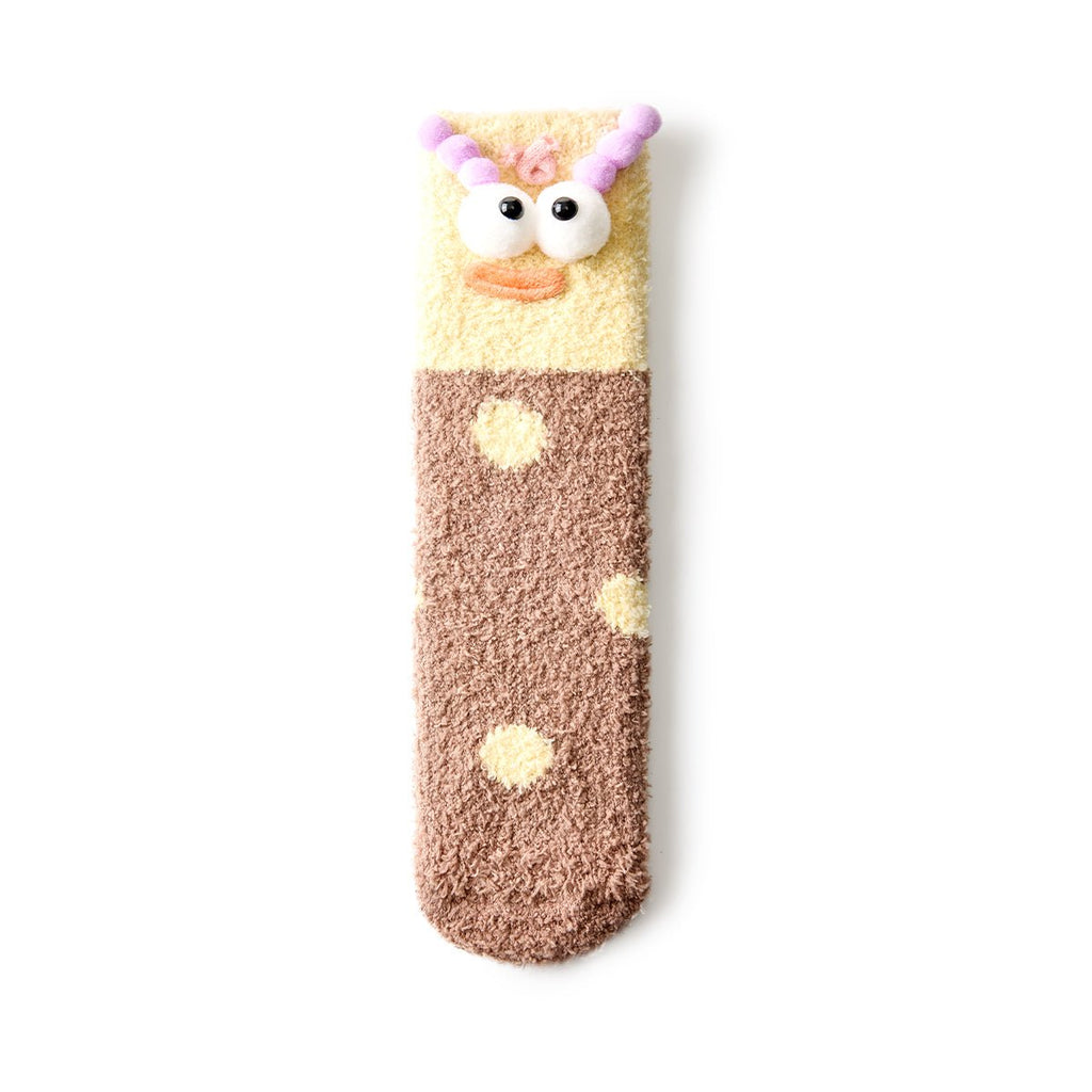 Women's 3D Monster Face Coral Velvet Mid-Calf Socks - 3 Pair Winter Set-1