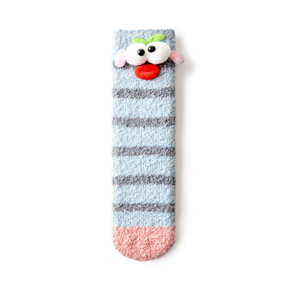 Women's 3D Monster Face Coral Velvet Mid-Calf Socks - 3 Pair Winter Set-2