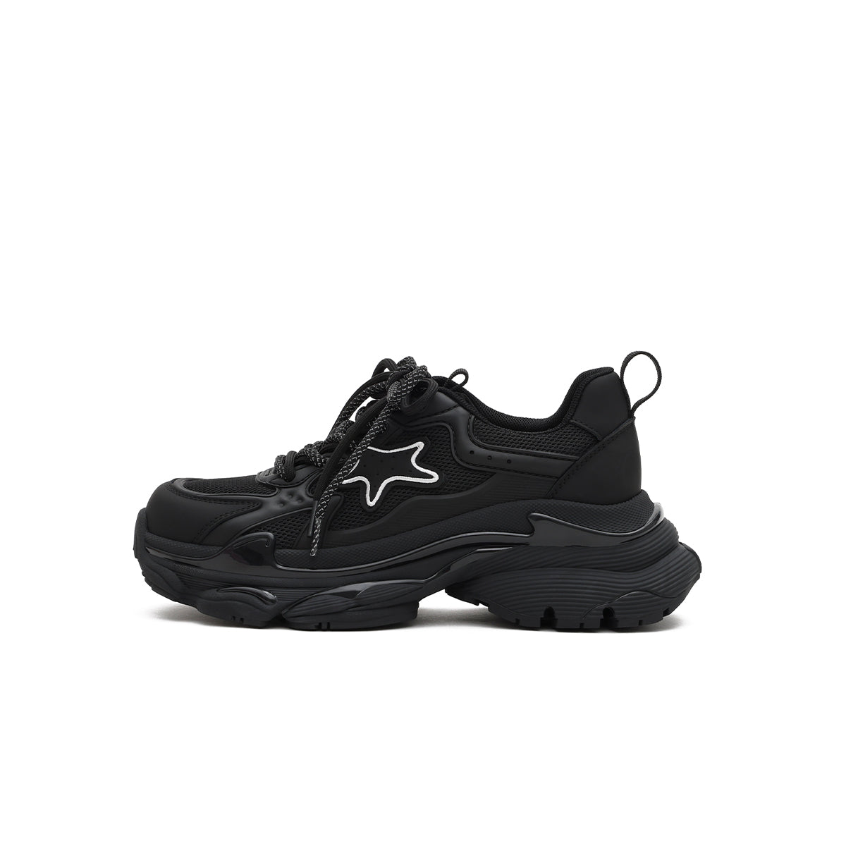 Women's Black Retro Platform Sneakers – Star Detail-0
