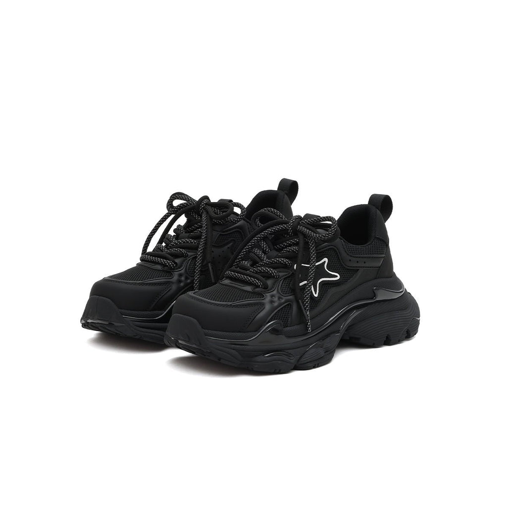 Women's Black Retro Platform Sneakers – Star Detail-1