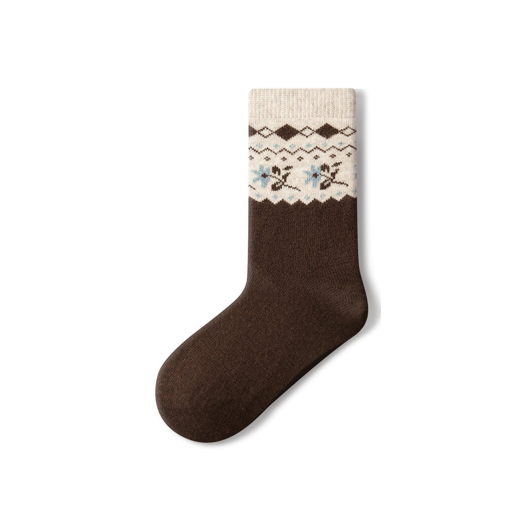 Women's Floral Fair Isle Wool Mid-Calf Socks - 4 Pair Winter Set-2