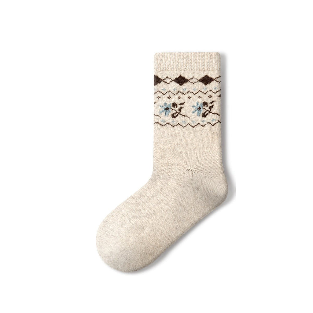 Women's Floral Fair Isle Wool Mid-Calf Socks - 4 Pair Winter Set-4